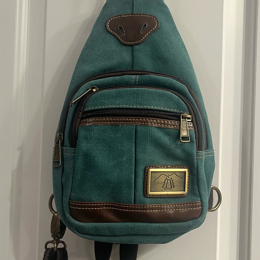 Jade green Canvas Sling Convertible zippered mini Backpack Bag